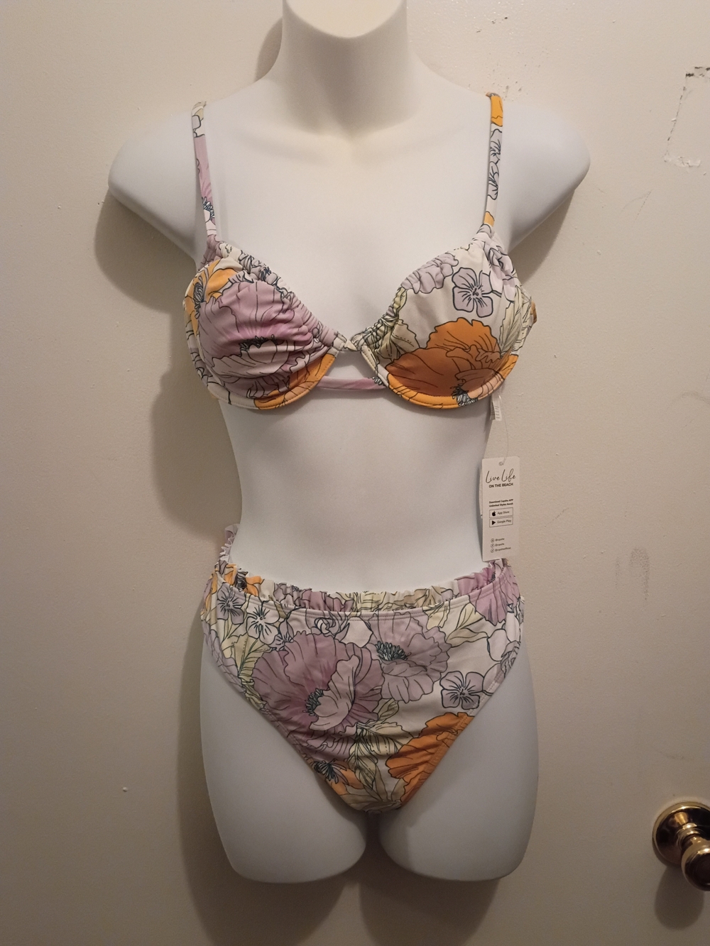 Cupshe Cream Floral Underwire Bikini Set with Lavender & Orange Blooms
